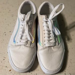 Iridescent Striped White Vans Sneakers